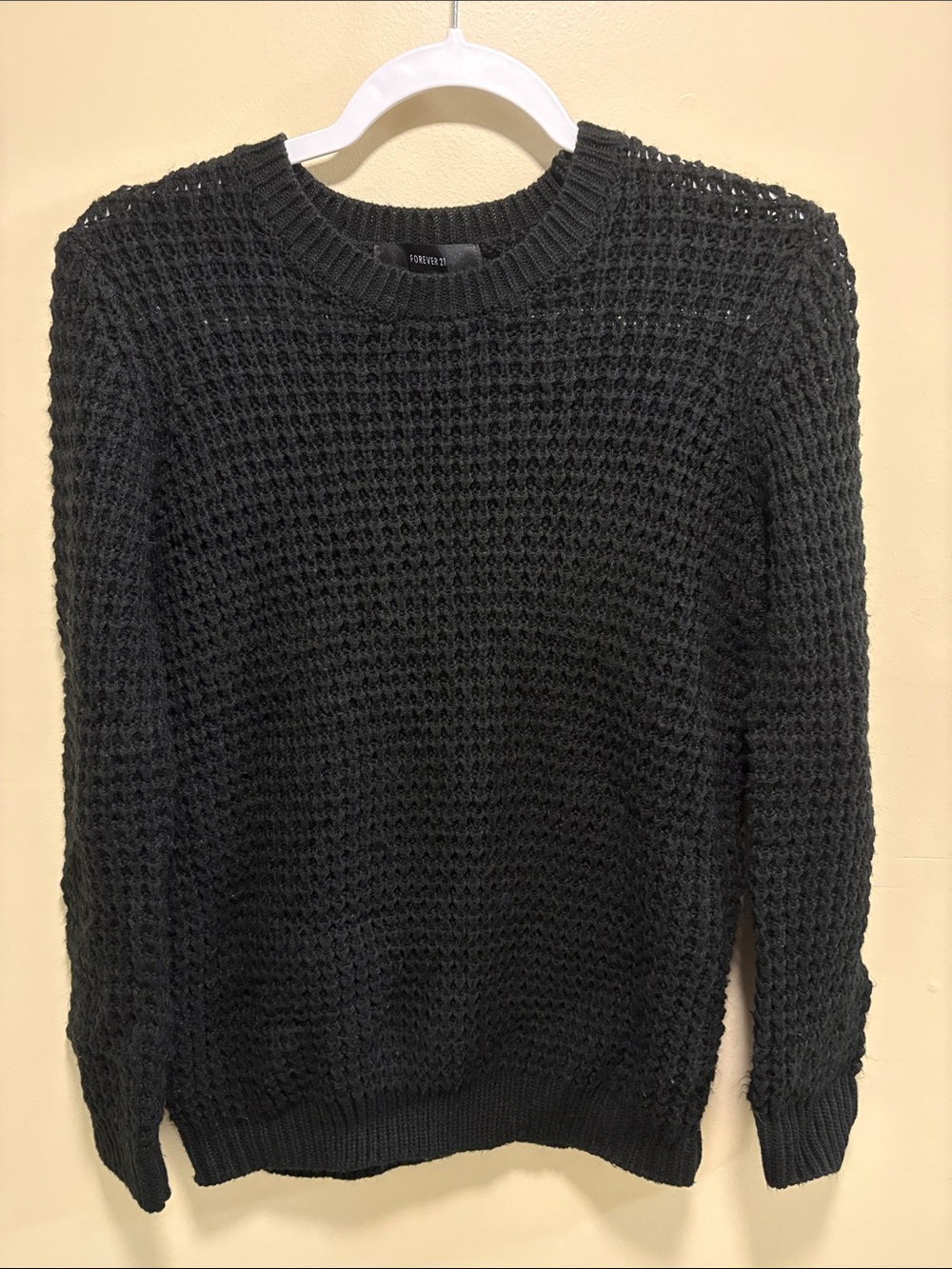 Forever 21 Black Open-Knit Crewneck Sweater